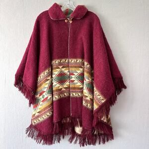 Spirit of the Andes Reversible Wool Cape Poncho Made in Ecuador Aztec Pattern